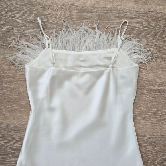 Line & Dot Kimi Dress Size Medium Feather Trim Satin MSRP $184 New Without Tags - Picture 13 of 17